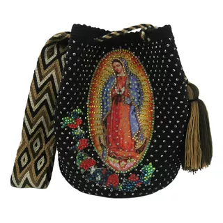 Mochila Wayuu Virgen Guadalupe Con Piedras Decorada Carmen
