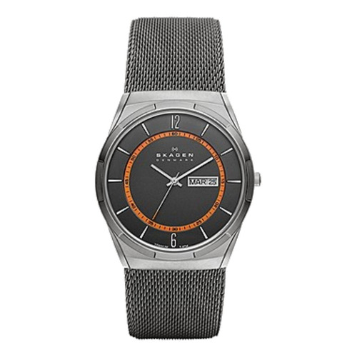 Reloj pulsera Skagen Melbye con correa de acero inoxidable color plateado - fondo charcoal