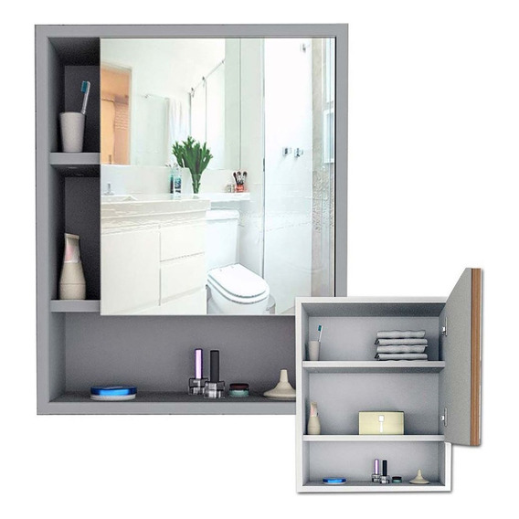 Botiquin Gabinete Puerta Y Gran Espejo Estantes Para Baño Mueble Blanco/castaño