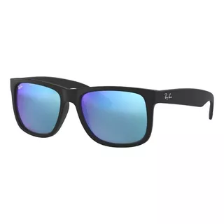 Óculos De Sol Ray-ban Justin Color Mix Standard Armação De Náilon Cor Matte Blue, Lente Blue De Cristal Espelhada, Haste Matte Blue De Náilon - Rb4165