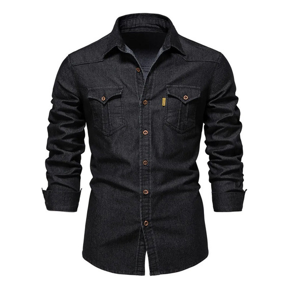 Camisa Vaquera De Algodón Elástico Para Hombre Color Liso 