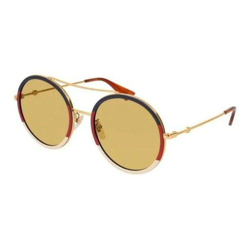 Anteojos de sol Gucci GG0061S con marco de metal color dorado/rojo/verde, lente dorada espejada, varilla dorada de metal