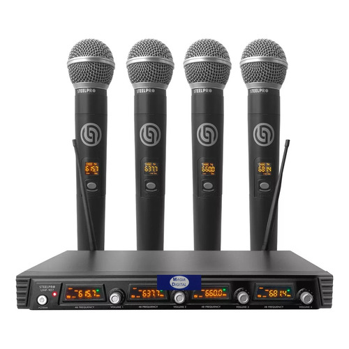 Microfonos Uhf Steelpro Uhf 907 Set 4microfono Inalambricos Negro
