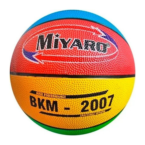 Balón Básquetbol Multicolor Bkm-2007 Hule No. 7 Miyaro Color Azul/Rojo/Amarillo/Verde