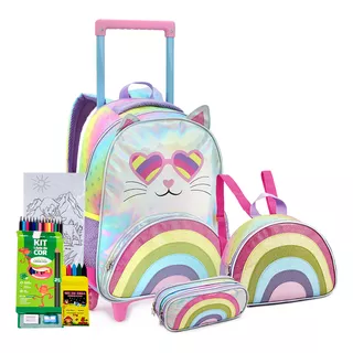 Mochila Escolar Denlex Magic Dl1430 Cor Gatinha Holgráfica 21l