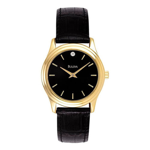 Reloj Bulova 97y01 Original 30mm Para Dama Diamante Color de la correa Negro Color del bisel Dorado Color del fondo Negro