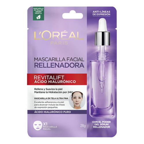 Mascarill L'Oréal Paris Hidratante Revitalift Ácido Hialurónico Momento de aplicación Día Noche Tipo de piel Todo tipo 28g