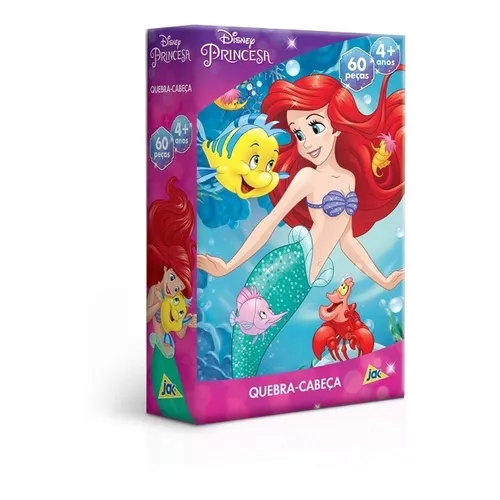 Quebra Cabeça Puzzle Disney Princesas Ariel 60 Peças Jak