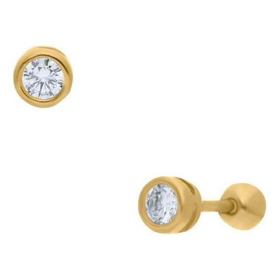 Broqueles Bizzarro De Oro Amarillo 14k Con Zirconia-fe3727y