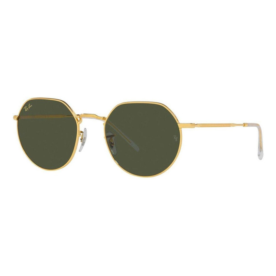 Anteojos de sol Ray-Ban Jack Small con marco de metal color polished gold, lente green de cristal clásica, varilla polished gold de metal - RB3565