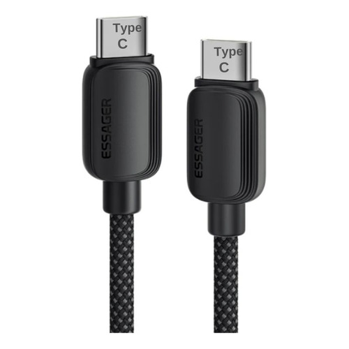 Cable Tipo C Essager 5A Carga Rápida 100W Para iPhone 15/ 15 Pro Max/ Macbook/ iPad/ Samsung/ Huawei - 1 Metro Negro