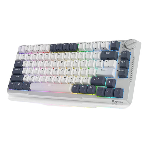 Teclado gamer bluetooth Royal Kludge RKH81 QWERTY color blanco con luz RGB