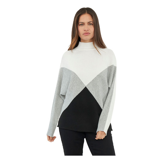 Sweater Mujer Color Block Gris Print Corona