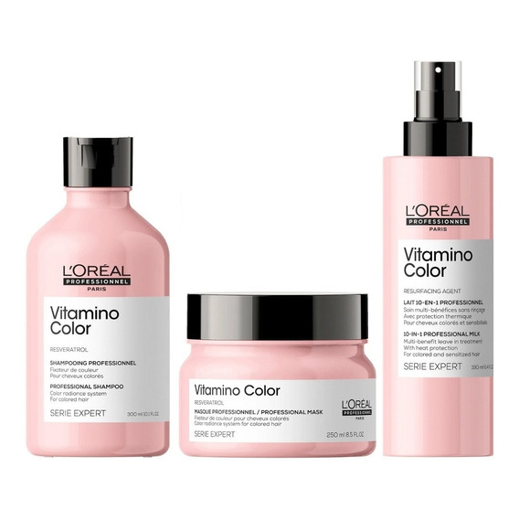 Shampoo 300ml + Mascarilla + Spray Loreal Vitamino Color