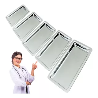 5 Bandejas Inox Médico Dentista Clinica 22x09x1,5cm Hospital