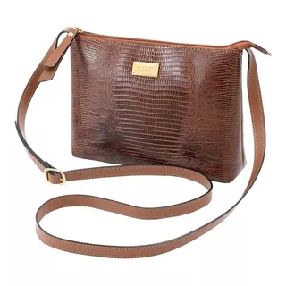 Bolsa Transversal Feminina Couro Legítimo Zíper Mariart 2190 Croco Havana