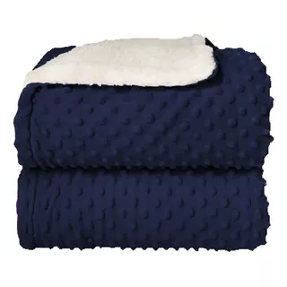 Cobertor Donna Bebê Plush Com Sherpa Dots Azul Navy