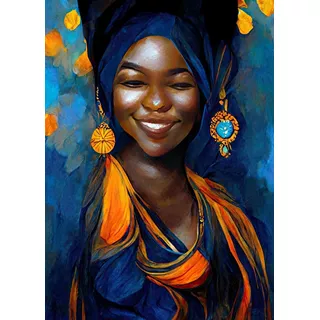 Belo Quadro Em Canvas Mulher Negra Sorrindo Linda Empoderada