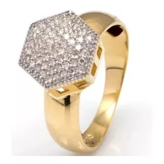 Anel Chuveiro Hexágono De Ouro 18k/750 E Diamantes Vj3