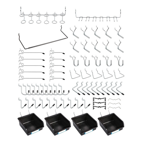 Ganchos Y Contenedores Para Tablero Perforado - 131 Piezas