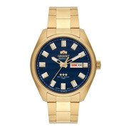# Relógio Orient Automático Masculino Dourado Fundo Azul #