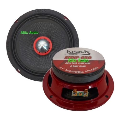 Par De Medios Krack Audio Kmxp-650 Fibra De Carbono 80w Rms Color Negro/rojo