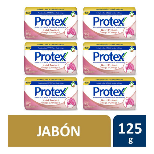 Protex 6pack Jabón Barra Antibacterial Omega3 125 Grs C/u