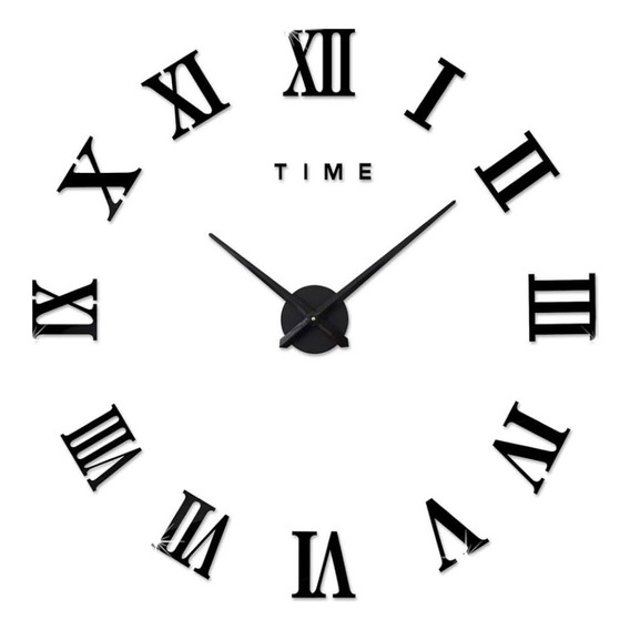 Reloj De Pared 3d + Frase En Vinilo Adhesivo Plateado, Negro