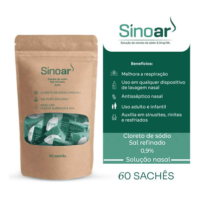 Pacote 60 Sachês 2.5g Sal Refinado Puro Sinoar Solução Nasal