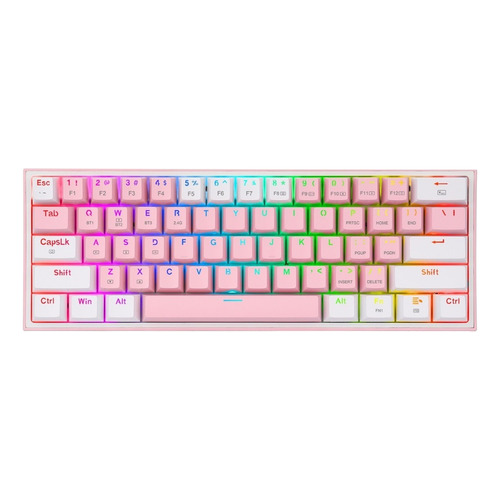 Teclado gamer Redragon Fizz Pro K616-RGB QWERTY inglés US color rosa y blanco con luz RGB