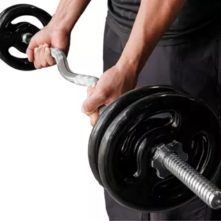 Barra W Com Rosca Maciça Para Biceps Musculação Com 1,20cm Cor Prateado