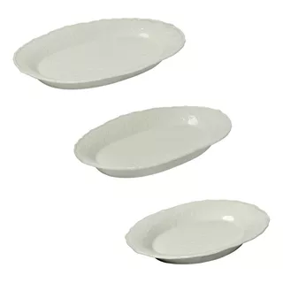 Jogo De Travessas Porcelana Branca Premium Oval Com 3 Peças