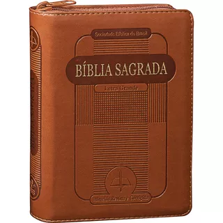 Bíblia Sagrada Letra Grande Com Ziper E Índice Marrom 16 Cm