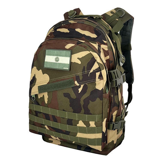 Mochila Tactica Kossok Bravo De Gran Capacidad Reforzada Color Camuflado Marrón