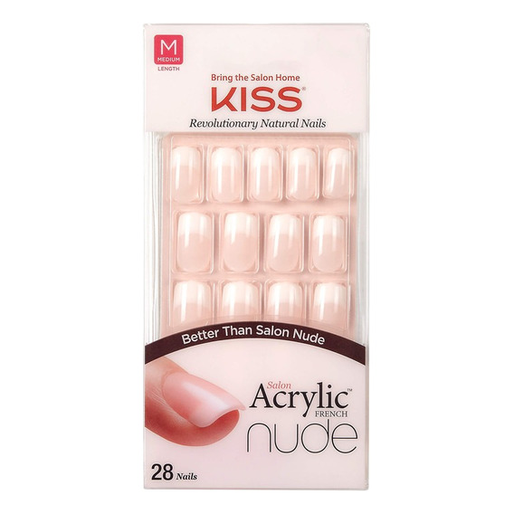 Uñas Postizas Kiss Acrylic French Nude color Cashmere 28 unidades