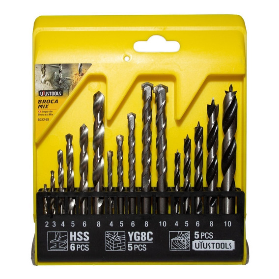 Juego De Brocas Para Madera Cemento Metal 16 Piezas 