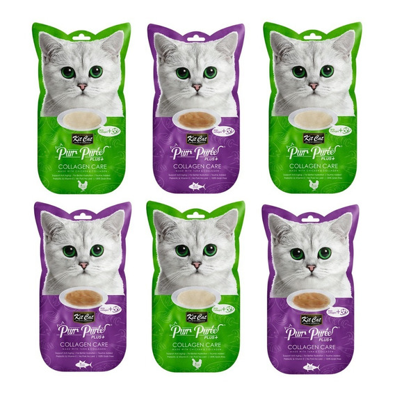 Kit Cat Purr Purée Colágeno - Snack Premio Gato - Pack De 6 