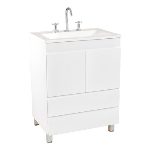 Mueble para baño Eka Sanitarios Bariloche con mesada de 50cm de ancho, 80cm de alto y 40cm de profundidad con bacha y mueble color blanco con tres agujeros para grifería
