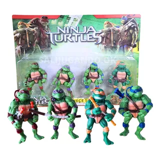 Set Muñecos Tortugas Ninjas Articulados X4 Con Accesorios 