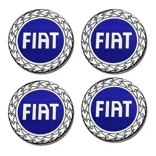 Jogo Emblema Resinado Adesivo Calota Fiat Azul 58mm