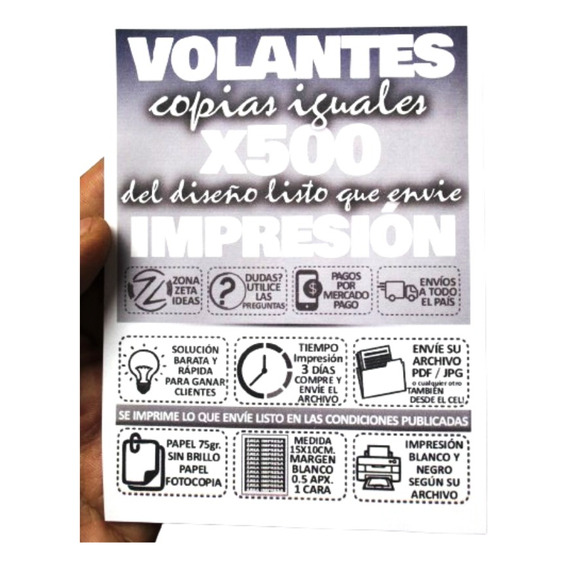 Volante Folletos Eco 10x15 Cm Tinta Negra 500 Copias Zzi