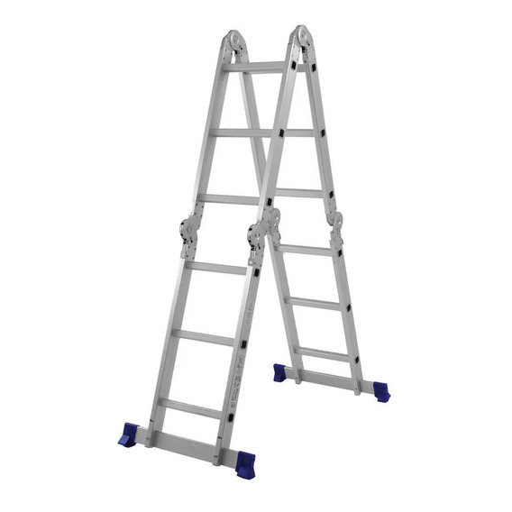 Escalera de aluminio Mor, 4 x 3, 12 peldaños, multifuncional, color azul