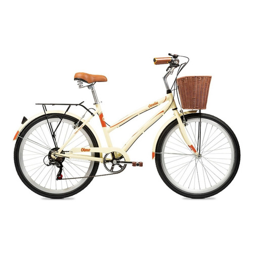 Bicicleta urbana Olmo Amelie Plume Rapide R26 18" 6v frenos v-brakes cambio Shimano Tourney TZ500 color crema con pie de apoyo  