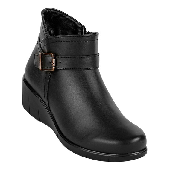 Botin Casual Cuña Mujer Negro Tacto Piel Stfashion 16803904