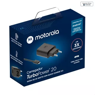 Carregador Motorola Turbo Moto E7 Plus E6s E5 Play Micro Usb Cor Preto