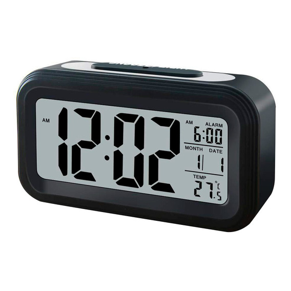Reloj Despertador Pantalla Lcd Gadnic Alarma Temperatura Color Negro