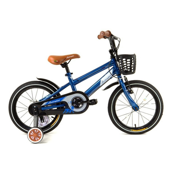 Bicicleta paseo infantil Dencar Lamborghini 7155  2024 R16 frenos v-brakes color azul con ruedas de entrenamiento  