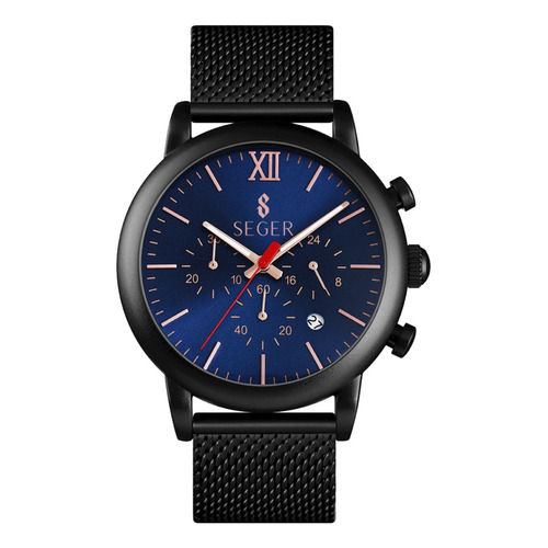 Reloj Hombre Seger 9203 Original Eeuu Casual Sport Elegante Color de la malla Negro Color del fondo Azul