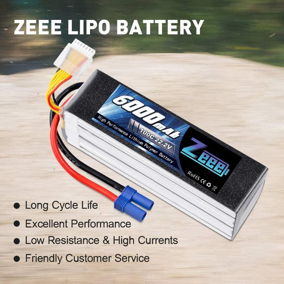 Zeee Batería Lipo De 22,2 V, 100c, 6000 Mah, 6s, Con Conecto