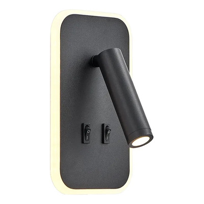 Aplique Velador Led Pared Neve Rectangular 12w Negro Dx 